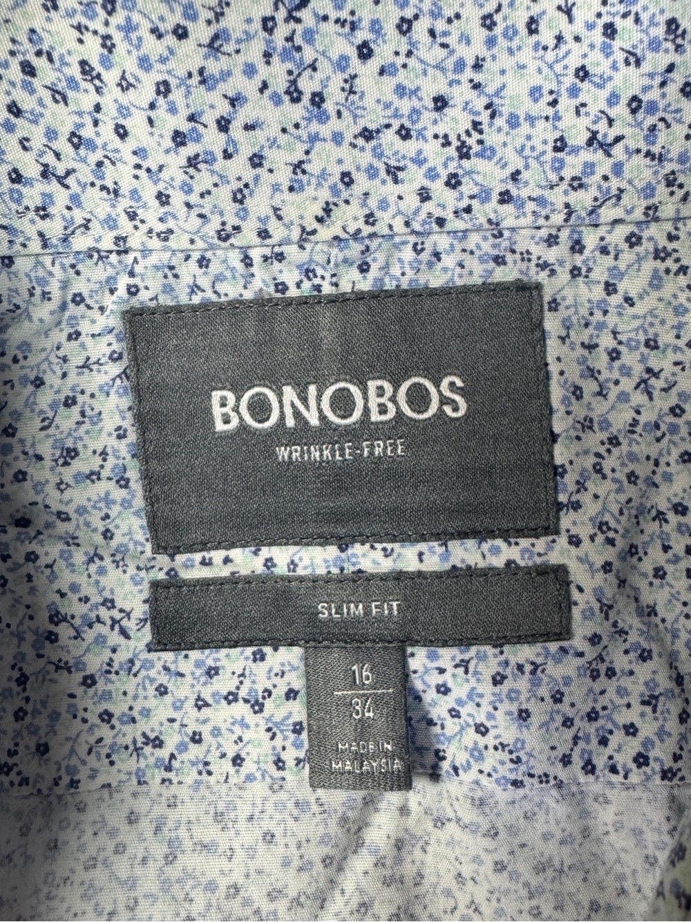 Bonobos Slim Fit Floral Print Dress Shirt Blue/White Men’s 16/34 - Picture 16 of 16